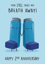 Cute and Funny Anniversary Card - Asthma Inhaler - 2nd created by Sophie Kent Illustration