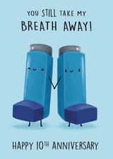 Cute and Funny Anniversary Card - Asthma Inhaler - 10th created by Sophie Kent Illustration