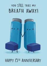Cute and Funny Anniversary Card - Asthma Inhaler - 15th created by Sophie Kent Illustration