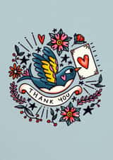 Pretty Thank You Card - Tattoo Bird created by NICHOLA COWDERY ILLUSTRATIONS