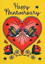 Pretty Anniversary Card - Bird Tattoo created by NICHOLA COWDERY ILLUSTRATIONS