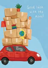 Moving house – lots of boxes – car created by Evie Warren Illustration