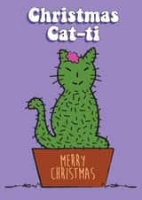 A cute cat cacti Christmas card for your friends & family created by Sal Roydhouse