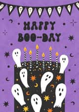 Happy Boo Day Halloween Birthday Card | Autumn Ghosts Birthday Cake created by @tikkled.pink