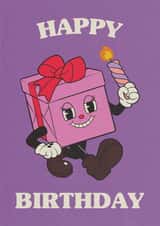 Cute Birthday Card - Retro Present and Candle created by Gill Lavansch-Brown
