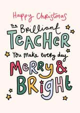 Cute Christmas Card - Teacher - Merry & Bright created by Oops a doodle