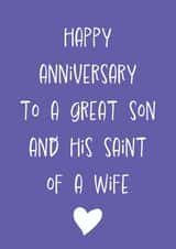 Funny Anniversary Card - Great Son - Saint of a Wife created by size3art