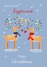 Pretty Deer and Rudolph Christmas Card for Boyfriend - Festive Berry Holly Card created by SABIVO Design by Sabina