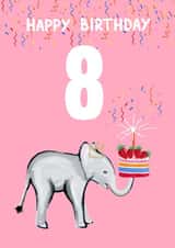 Cute 8th Birthday Card - Elephant Party created by Naughty Nice