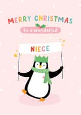 Cute Christmas Card - Wonderful Niece - Penguin created by Macie Dot Doodles