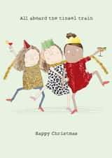 Funny Christmas Card - for friends, for family, for mum - Tinsel Train Design created by Rosie Made A Thing