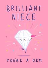Brilliant niece birthday card - cute gem diamond - Pun created by Painted Parasol Studio