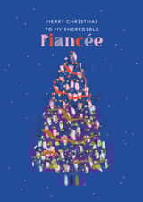 Classic Christmas card - Fiancee - retro decorated tree created by Rebecca Prinn