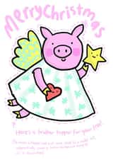 Fun piggy cut out tree topper Christmas card - cute and funny - unique design created by Sarah Ray