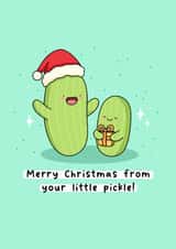 Cute Christmas card - From Your Little Pickle - dill pickle themed - punny cards created by Rosalie Perl