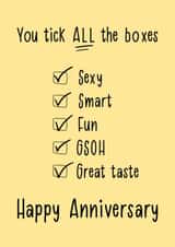 Fun Anniversary Card - You tick ALL the boxes created by Lou Longworth