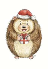 Cute Hedgehog Christmas Card - Santa Hedgie - Gift created by Kate Tea Illustration