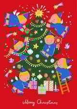 Cute Christmas Card - Angels Decorating The Tree - Merry Christmas created by Olla