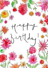 Pretty Birthday Card - Pink & Red Flowers created by Bellynam Studio