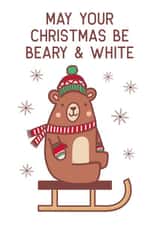 Cute Bear Christmas Card - Kawaii Bear On Sled With Snowflakes - Beary Christmas created by Gail K Designs