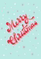 Retro Vintage Christmas Card - Groovy Hand Lettering - Stars Sparkles - Aqua created by Gail K Designs