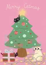Merry Catmas - Christmas - Cats - Holidays - Christmas Tree - Presents - Lights created by Dani Law Art