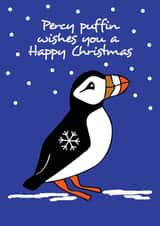Cute puffin card has Christmas wishes for your friends created by Sal Roydhouse