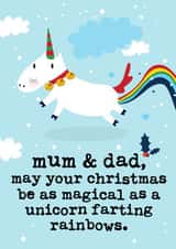 Funny Christmas Card - Parents - Unicorn Farting Rainbows created by Mrs Best Paper Co.