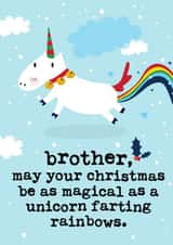 Funny Christmas Card - Brother - Unicorn Farting Rainbows created by Mrs Best Paper Co.