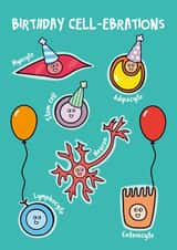 Cute Birthday Cell-ebrations Card - Punny Cartoons created by Science Scribbles