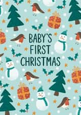 Cute Card For Baby's First Christmas – Festive Pattern – Robins, Sparkle & Snow created by Chloe Tyler