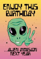 Cute, funny Alien UFO Birthday card created by Amy Watkinson
