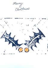 Christmas card 'orange holly' handmade Lino print - Merry Christmas created by NanglePrints