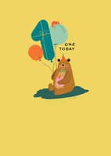Cute 1st Birthday Card - Bear - Today You're 1 Year Old - One Today created by Paperlink and Meraki Greeting Cards