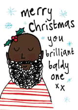 Cute Funny Christmas Card for Husband Boyfriend - Black Bald Beard created by Bow & Bell