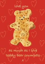 Cute Teddy bear crumpet Valentine’s card created by That’s Just Her Face