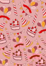 Cute Happy Birthday Card, Birthday Balloons, Vintage Cake, Party Hats created by Printed at the Disco