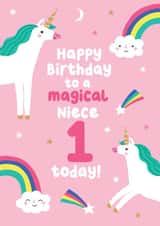 Cute Unicorn Birthday Card - 1 Today - Niece created by Pixie Studio