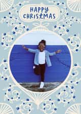 Personalised Christmas Photo Card created by patternmuse - Classic Christmas Photo Card - Pretty blue botanical design