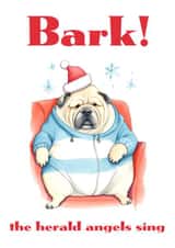 Cute cuddly lazy dog Christmas card - Bark! created by crackerjack