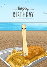 Cute Fish and Chips on the Beach - Happy Birthday card created by Evie Garnett Designs