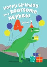 Cute Dinosaur Birthday Card - Roarsome Nephew - 4 today! created by Pixie Studio