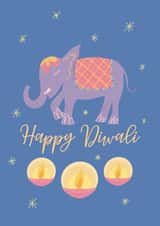 Cute diya Diwali card - Elephant & Candels created by Posted With Pyaar