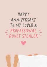 Happy Anniversary - To my Lover & Professional Duvet Stealer - Funny Card created by Studio Mads
