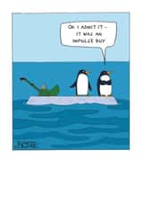 Funny Penguin Impulse Buy Card - Shopping - Birthday - Occasion - Just Because created by Paperlink and Meraki Greeting Cards