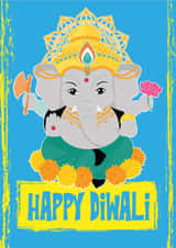Cute Happy Diwali Card - Cartoon Ganesh created by The Purple Spell