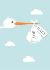 Newborn Baby Boy, New Parents Stork Congratulations Card created by Stripey Cats
