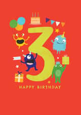 Cute 3rd Birthday Card - Monsters - 3 Years Old Today created by Paperlink and Meraki Greeting Cards