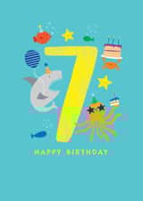 Cute 7th Birthday Card - Under The Sea - 7 Years Old Today created by Paperlink and Meraki Greeting Cards