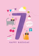 Cute 7th Birthday Card - Cats - 7 Years Old Today created by Paperlink and Meraki Greeting Cards
